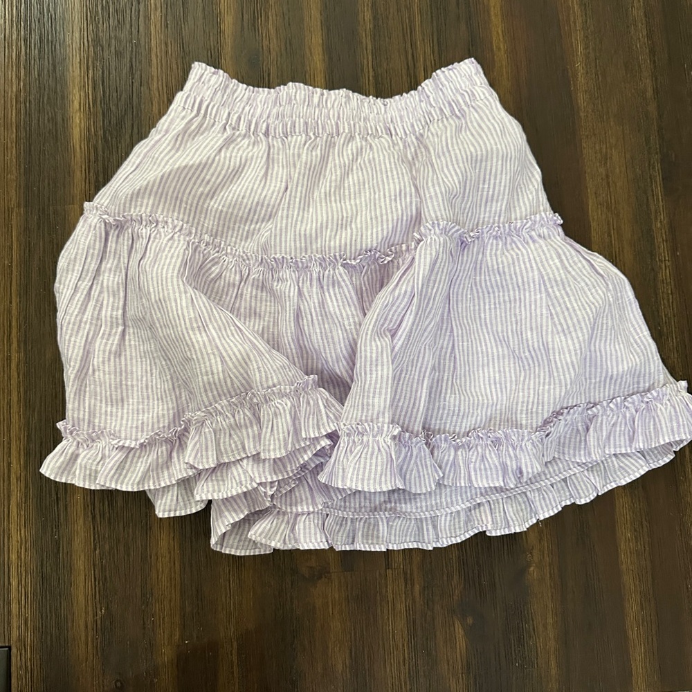 Hill House The Paz Skirt Lilac Stripe Purple Tiered Elastic Waist Size Small - Picture 3 of 9
